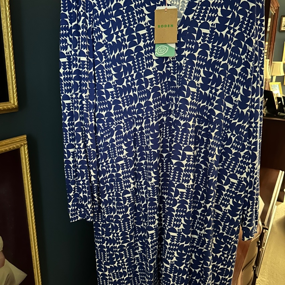 Boden Blue and White Long Sleeve Dress